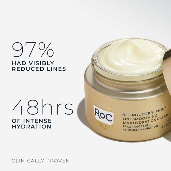 1-4.jpg RoC Retinol Correxion Max Daily Hydration Anti-Aging Face Moisturizer with Hyaluronic Acid, Oil Free Skin Care Cream for Fine Lines, Dark Spots, Post-Acne Scars, Retinol Moisturizer, 1.7 Ounces