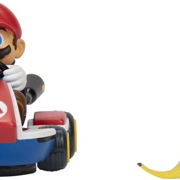 Super Mario Spin Out Mariokart Mario Racer Vehicle with 360 Spins, Wind Up and Go! Includes One 2.5” Mario Action Figure