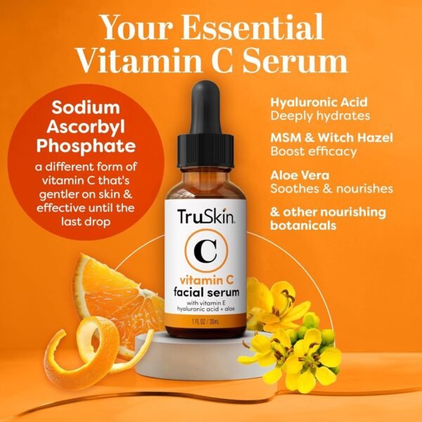 TruSkin Vitamin C Serum for Face – Anti Aging Face Serum with Hyaluronic Acid & Vitamin E – Brightening Formula for Improving Appearance of Dark Spots, Fine Lines & Wrinkles – All Skin Types, 1 fl oz