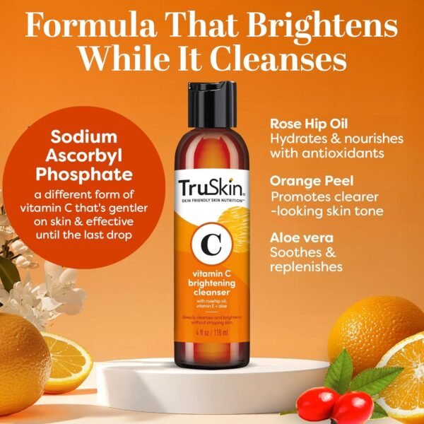 81uRhWaeYvL._SL1500_.jpg TruSkin Vitamin C Face Wash Cleanser - Brightening Facial Cleanser with Vitamins C & E, Rosehip Oil, Aloe Vera & MSM - Gently Cleanses, Refreshes & Supports Radiant Skin - 4 fl oz