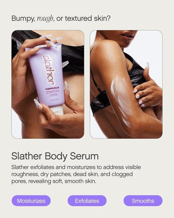 91zEelwuzuL._SL1500_.jpg Topicals Slather Exfoliating Body Serum - With Retinol, Squalane, Urea and AHAs for Bumpy, Rough or Textured Skin - AHA Exfoliating Serum for Body (5 Fl Oz)