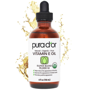 PURA D'OR 4 Oz Organic Vitamin E Oil 70,000 IU, USDA Certified Face, Body, Hair & Bath Oil with Argan
