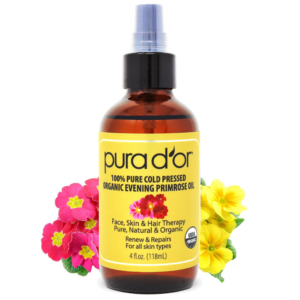 PURA D'OR Organic Evening Primrose Oil (4oz) 100% Pure Cold Pressed w/Natural Essential Fatty